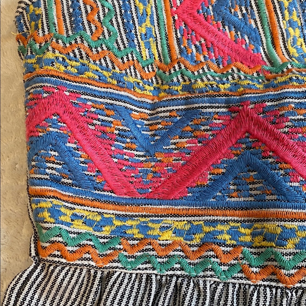 Savannah Jane pinstripe colorful embroidered flutter sleeve v-neck top Sz L - Picture 8 of 9